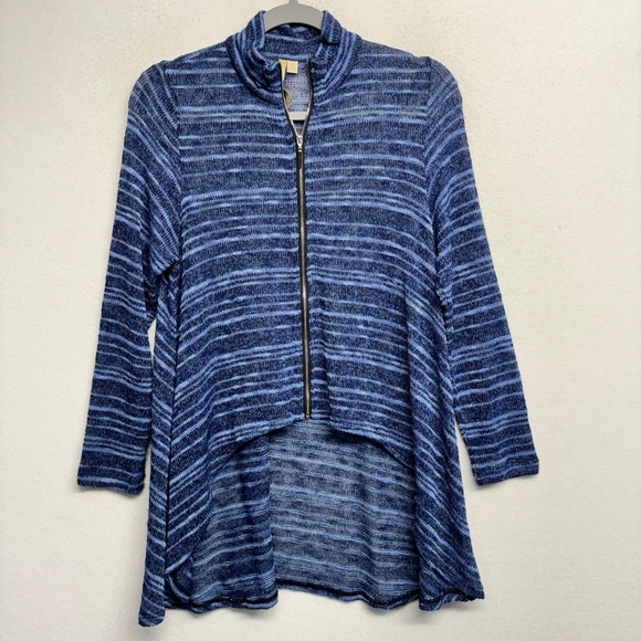 Comfy USA Knit Wired Collar High Low Hem Navy Blue Cardigan S Full Zip - Picture 1 of 6
